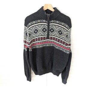 Izod 1/4 Zip Sweater Men Large Christmas Holiday Fair Isle Classic Preppy Nordic